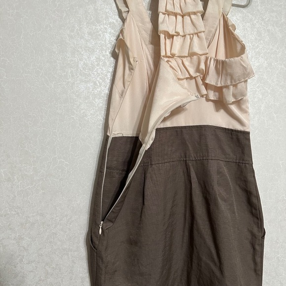 A'gaci Ruffle Mini‎ Dress Sleeveless Racerback Two Tone Brown Beige Pleated S - Picture 4 of 6